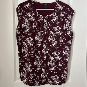 Ann Taylor Large Burgundy Floral Blouse